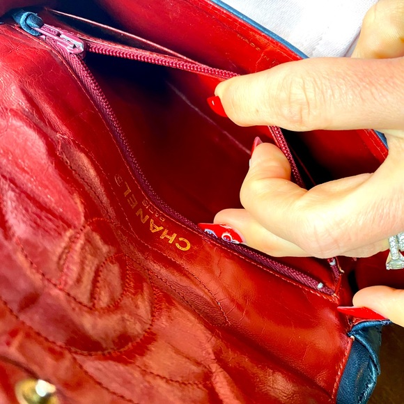 Chanel, vintage, small, dark navy leather, two toned (gold & silver) - Picture 16 of 16